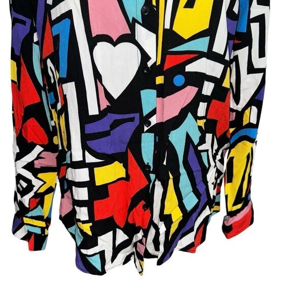 Purple Red Black White Yellow Blue Geometric 80’s style Button Down Blouse XL - Picture 4 of 10